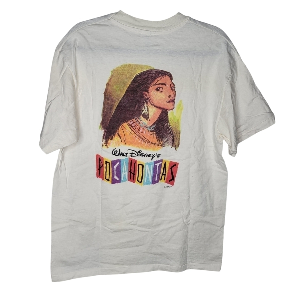Vintage 90s Disney Pocahontas Cast Member Graphic T-Shirt in White Size Large